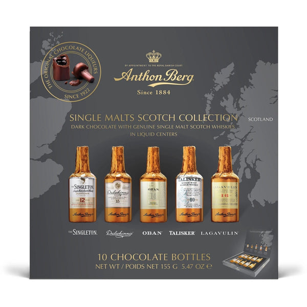 Anthon Berg Dark Chocolate Single Malt Scotch Whiskies Liqueur-Filled Bottles 10/Pk Assortment Box