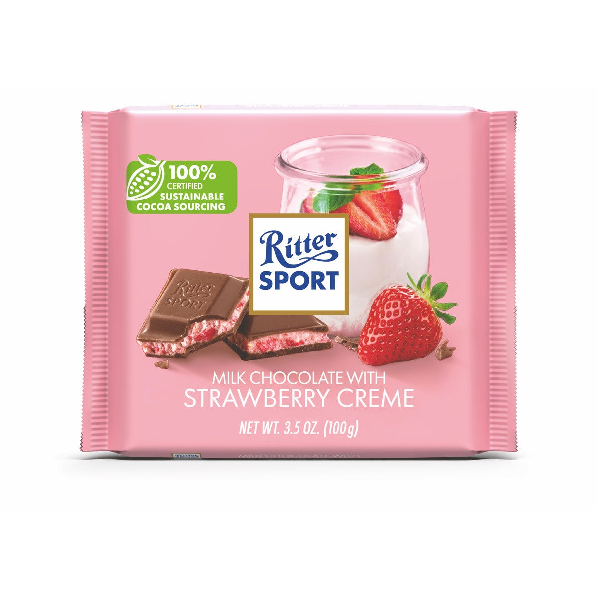 Ritter Sport Milk Chocolate With Strawberry Creme Bar