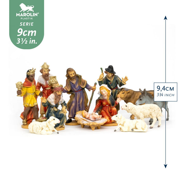 Twelve Piece Hand Painted Resin Nativity Set with Wood Stable by Marolin Manufaktur