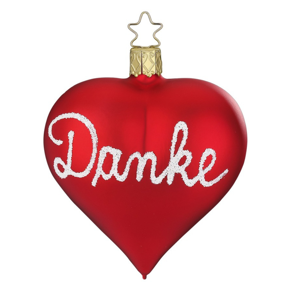Heart Ornament, red, "Danke" by Inge Glas of Germany