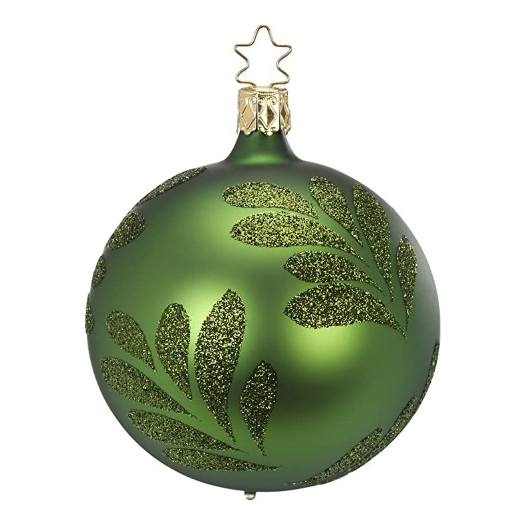 Magic Leaf Ball, fir green matte, 8cm by Inge Glas of Germany