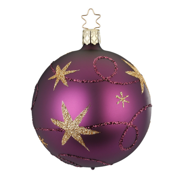 Star Ribbon Ornament, grape matte, 10cm by Inge Glas of Germany