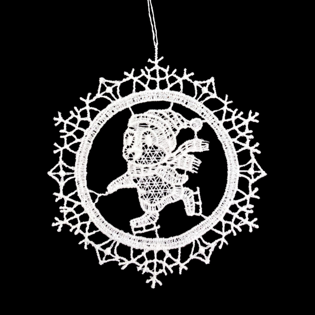 Snowflake Frame Lace Ornament with Skating Penguin by StiVoTex Vogel