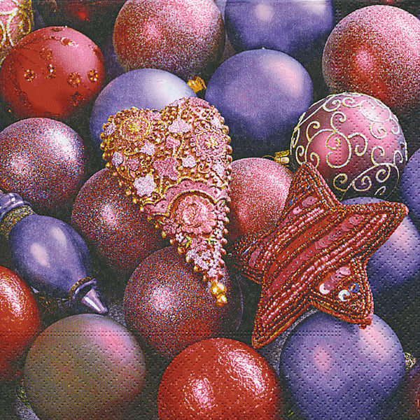 Shiney Purple Baubles Paper Luncheon Size Paper Napkins