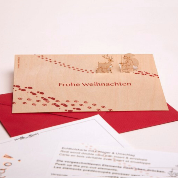 Santa Frohe Weihnachten Wood Card by Formes-Berlin