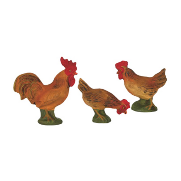 Chickens on base, brown, group of 3, 14-17cm scale by Marolin Manufaktur