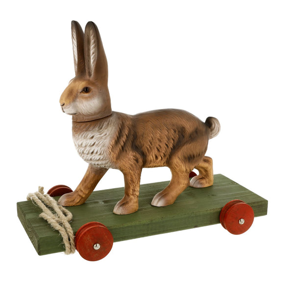 Pull Toy Walking Bunny Paper Mache Candy Container by Marolin Manufaktur