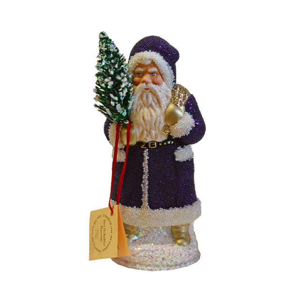 Purple and White Beaded Santa Papier Mache Candy Container by Ino Schaller