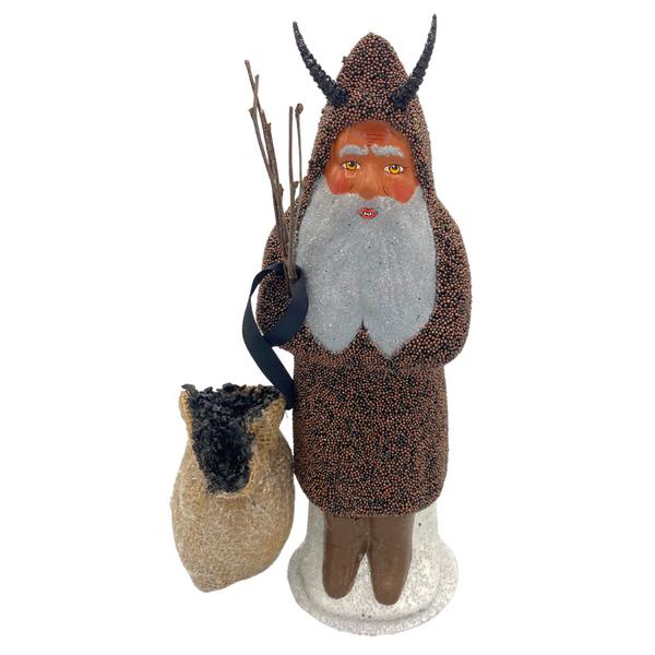 Krampus Candy Container with Coal Bag, black and copper beaded by Ino Schaller