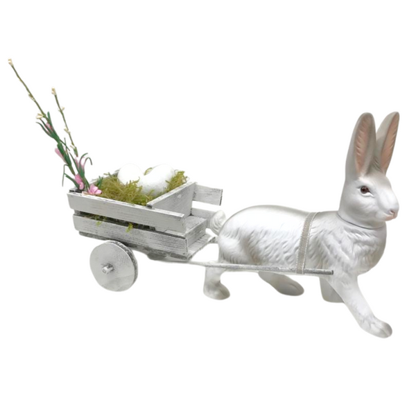 White Rabbit with Easter Cart Paper Mache Candy Container by Marolin Manufaktur