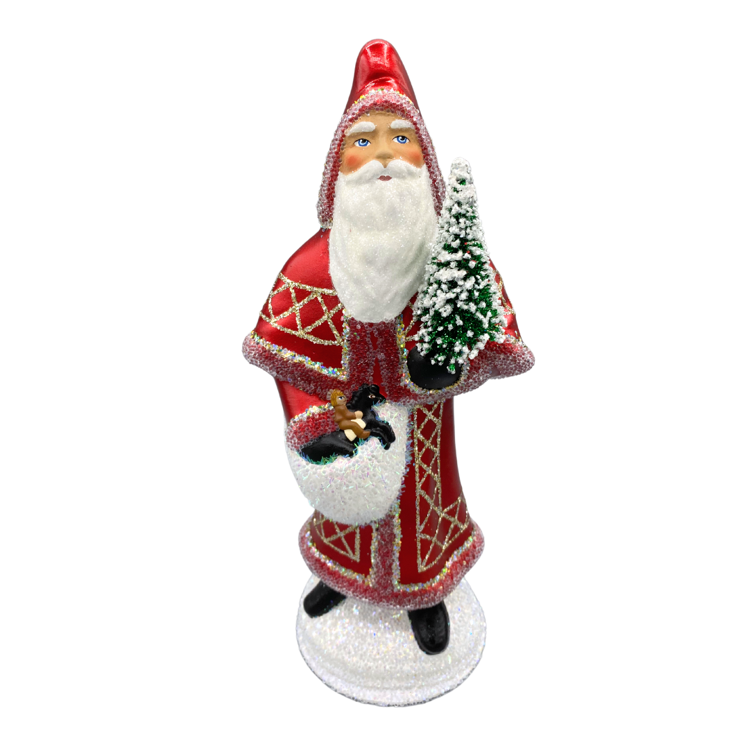 Santa in Cloak, Papier Mache Candy Container, scarlet pearl by Ino Schaller