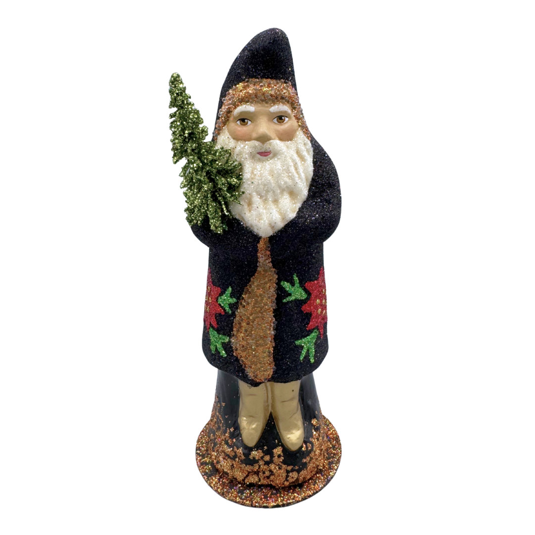 Santa Candy Container, black with poinsettia by Ino Schaller