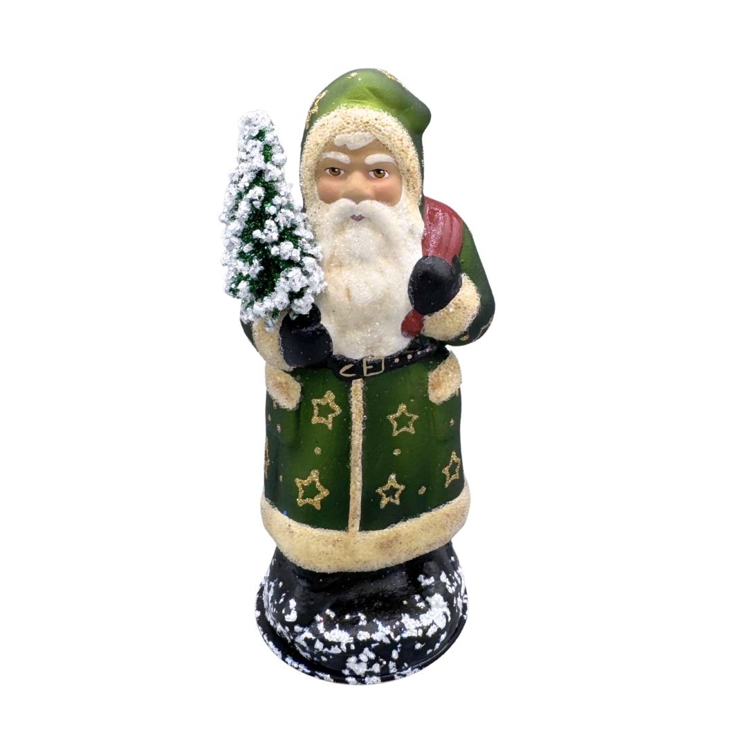 Santa Candy Container, metallic olive wth gold stars by Ino Schaller