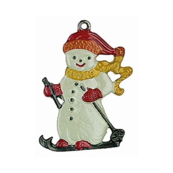 Snowman on Skis, Painted on Both Sides Pewter Ornament by Kuehn Pewter