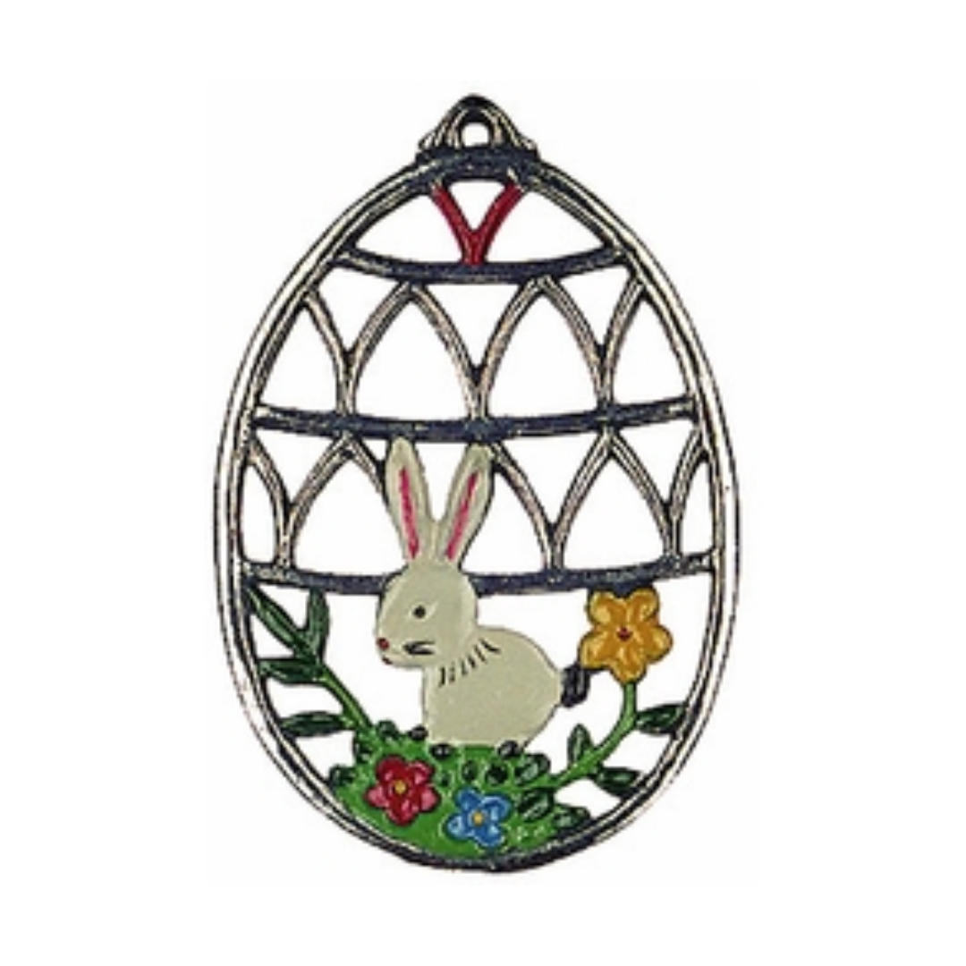 Bunny in Egg, Painted on Both Sides Pewter Ornament by Kuehn Pewter