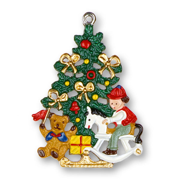 Christmas Tree with Rocking Horse Pewter Ornament by Kuehn Pewter