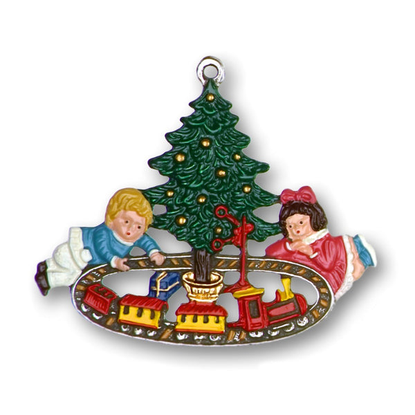 Children with Train Set Pewter Ornament by Kuehn Pewter