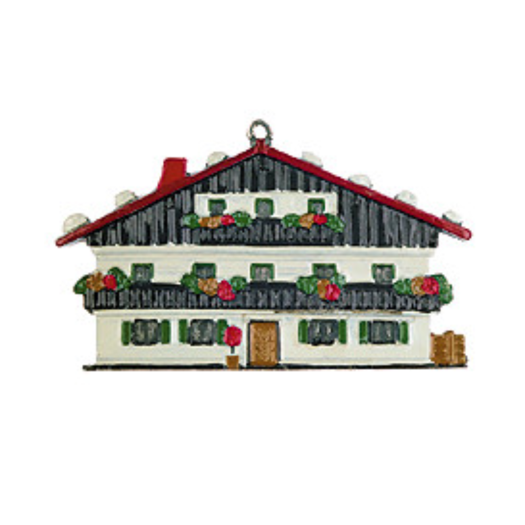 Bavarian House, Painted on One Side Pewter Ornament by Kuehn Pewter