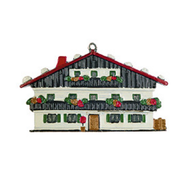 Bavarian House, Painted on One Side Pewter Ornament by Kuehn Pewter