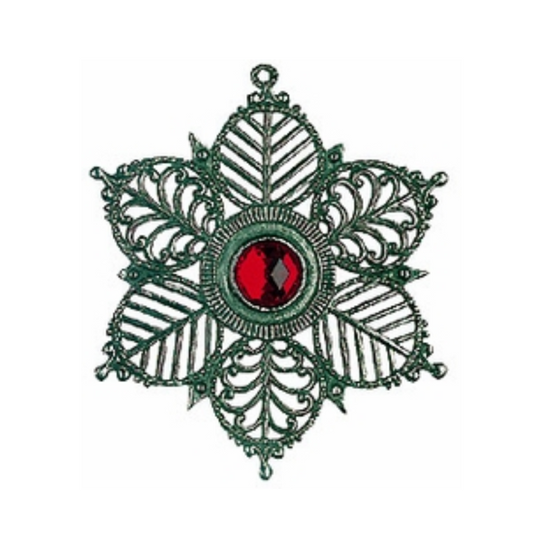 Snowflake with Ruby Colored Center Pewter Ornament by Kuehn Pewter