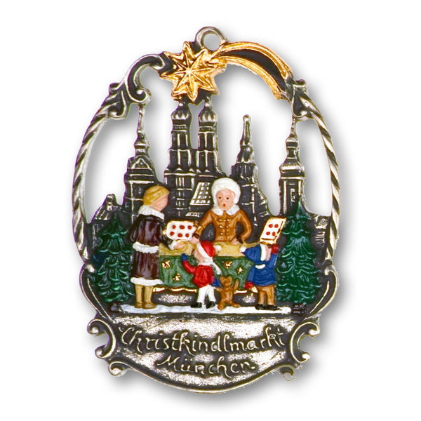 Christkindlmarkt, Munich Painted on One Side Pewter Ornament by Kuehn Pewter