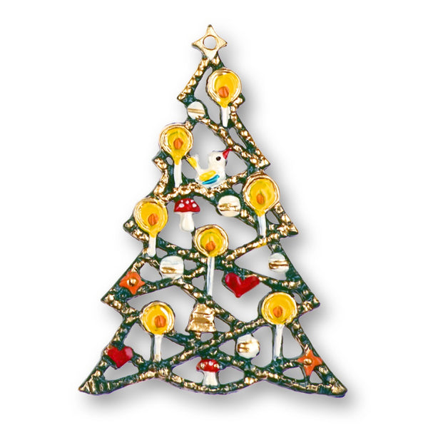 Christmas Tree with Candles, Painted on Both Sides Pewter Ornament by Kuehn Pewter