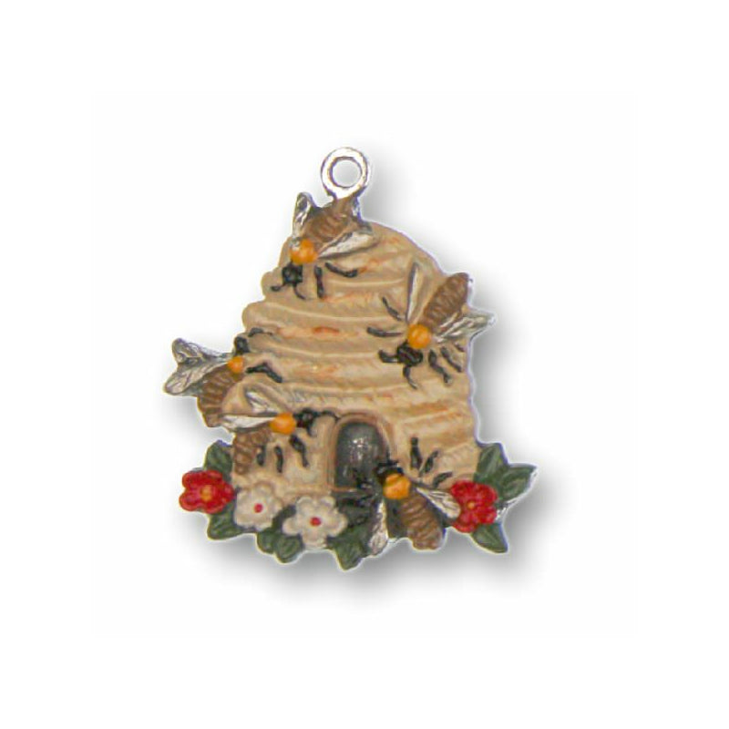 Beehive, Painted on One Side Pewter Ornament by Kuehn Pewter