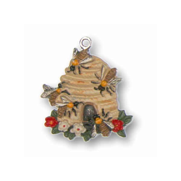 Beehive, Painted on One Side Pewter Ornament by Kuehn Pewter