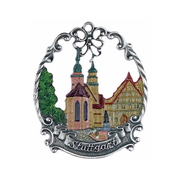 Stuttgart Pewter Ornament by Kuehn Pewter, Painted on One Side