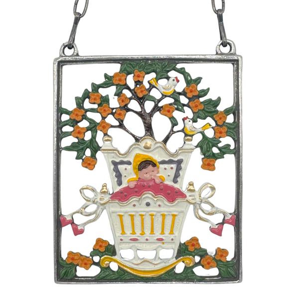 Baby in Cradle, pink Hanging Pewter Picture by Kuehn Pewter