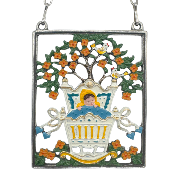 Baby in Cradle, blue Hanging Pewter Picture by Kuehn Pewter