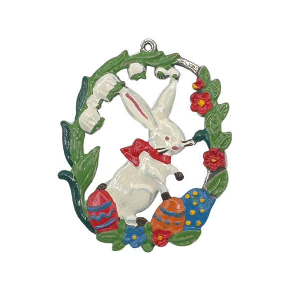 Bunny with Lilly of the Valley Pewter Ornament by Kuehn Pewter