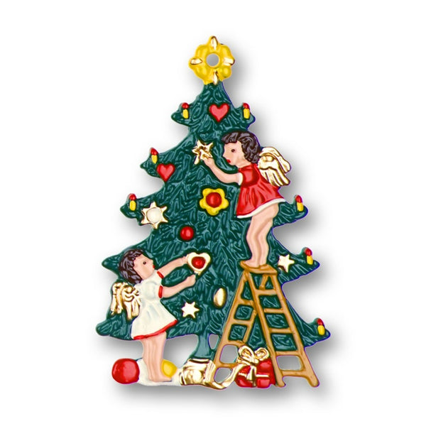 Christmas Tree with Angels Pewter Ornament by Kuehn Pewter