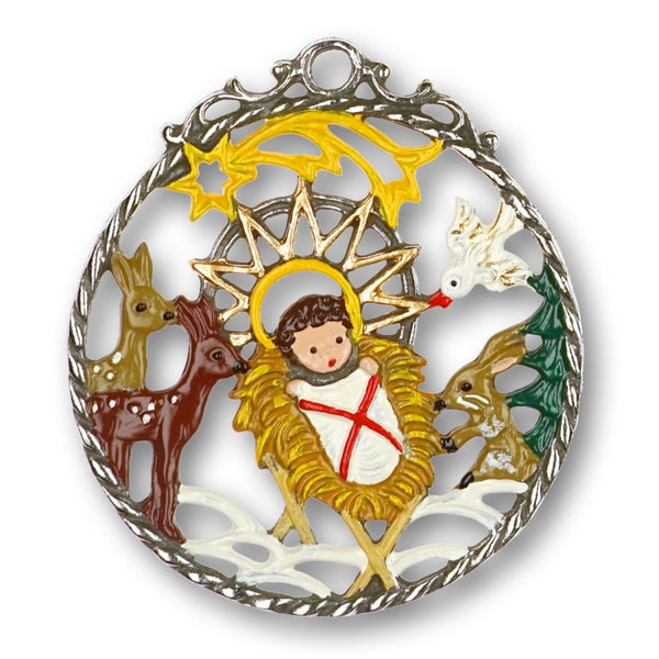 Infant Jesus Round Pewter Ornament by Kuehn Pewter