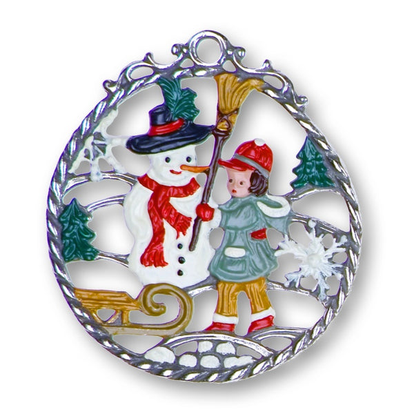 Snowman Round Pewter Ornament by Kuehn Pewter