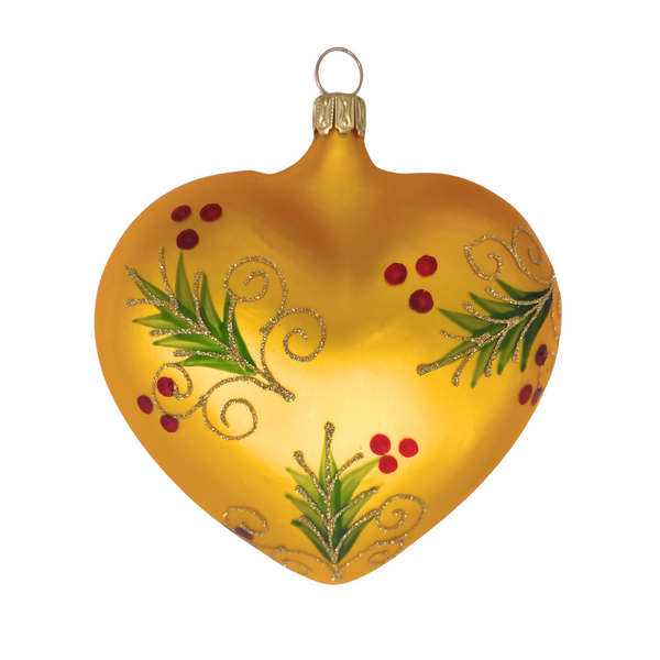 Heart Ornament with Mistletoe, gold by Old German Christmas