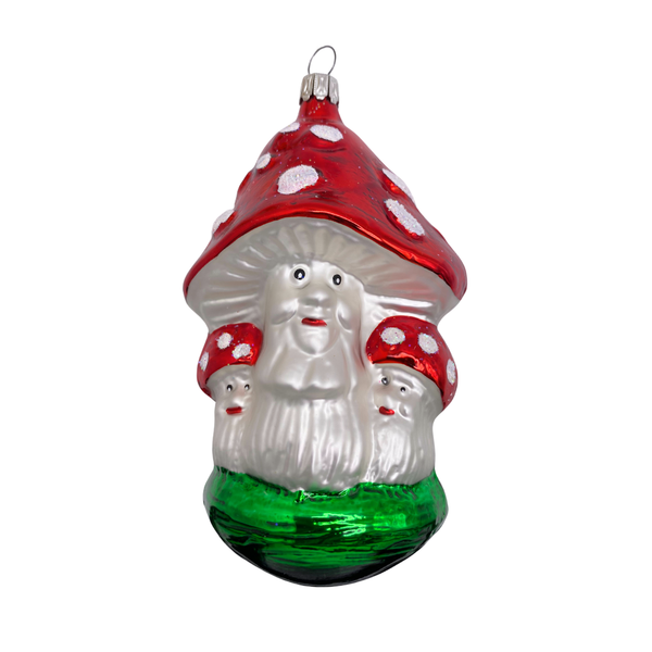 Mushroom Trio with face, red, white and green by Old German Christmas