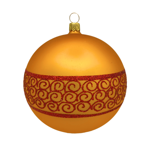 Gold Matte Ball with Snake Ribbon Design, 10cm by Old German Christmas