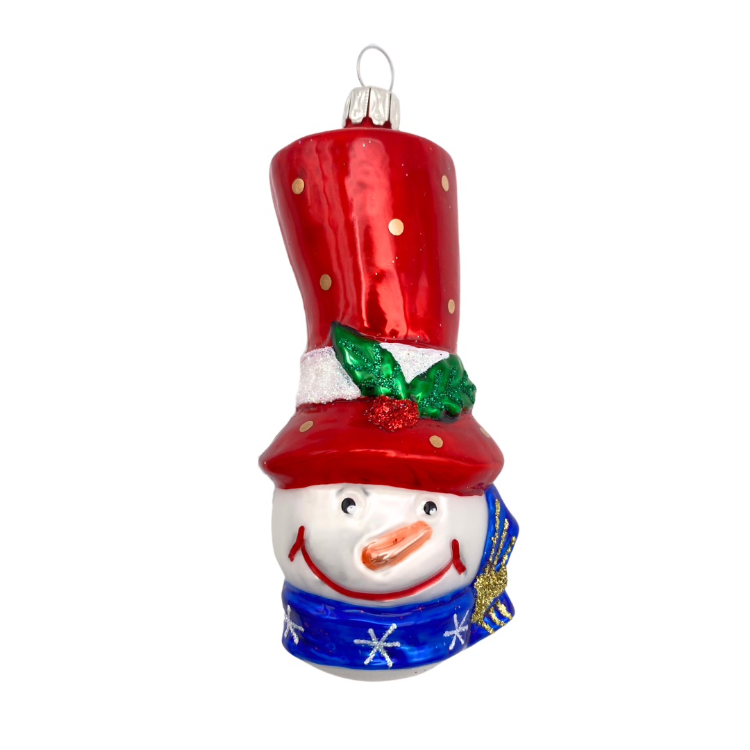 Snowman with Stovetop Hat, red, white and blue with snowflakes by Old German Christmas