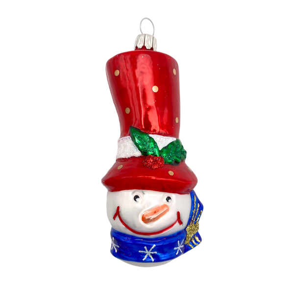 Snowman with Stovetop Hat, red, white and blue with snowflakes by Old German Christmas