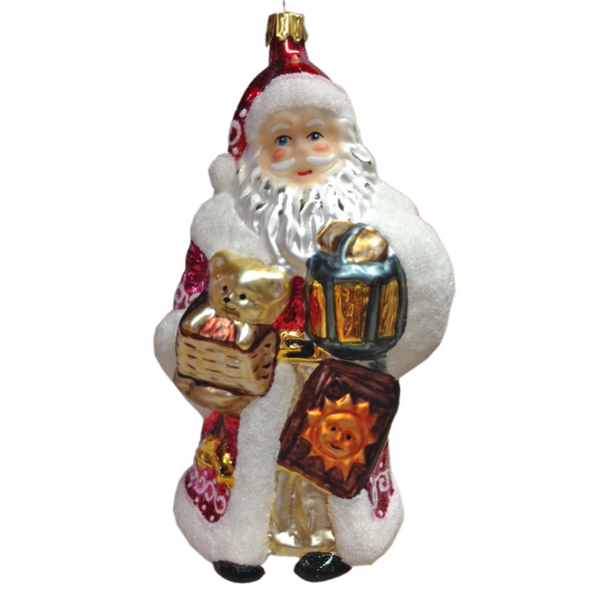 Big Santa with Book, Lantern and Teddy Ornament by Glas Bartholmes