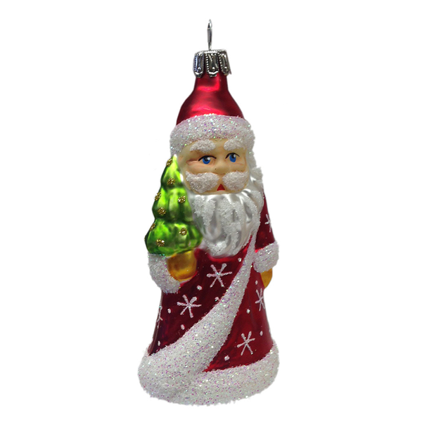 Santa with Tree in red Coat with Stars Ornament by Glas Bartholmes