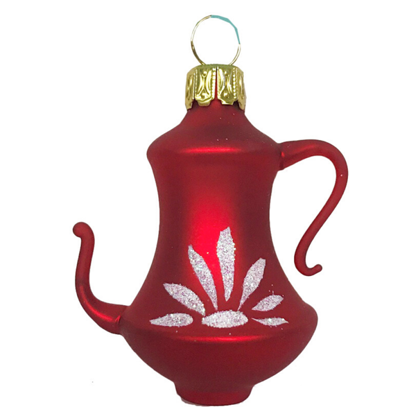 Small Coffeepot, Flower, Matte Red Ornament by Glas Bartholmes