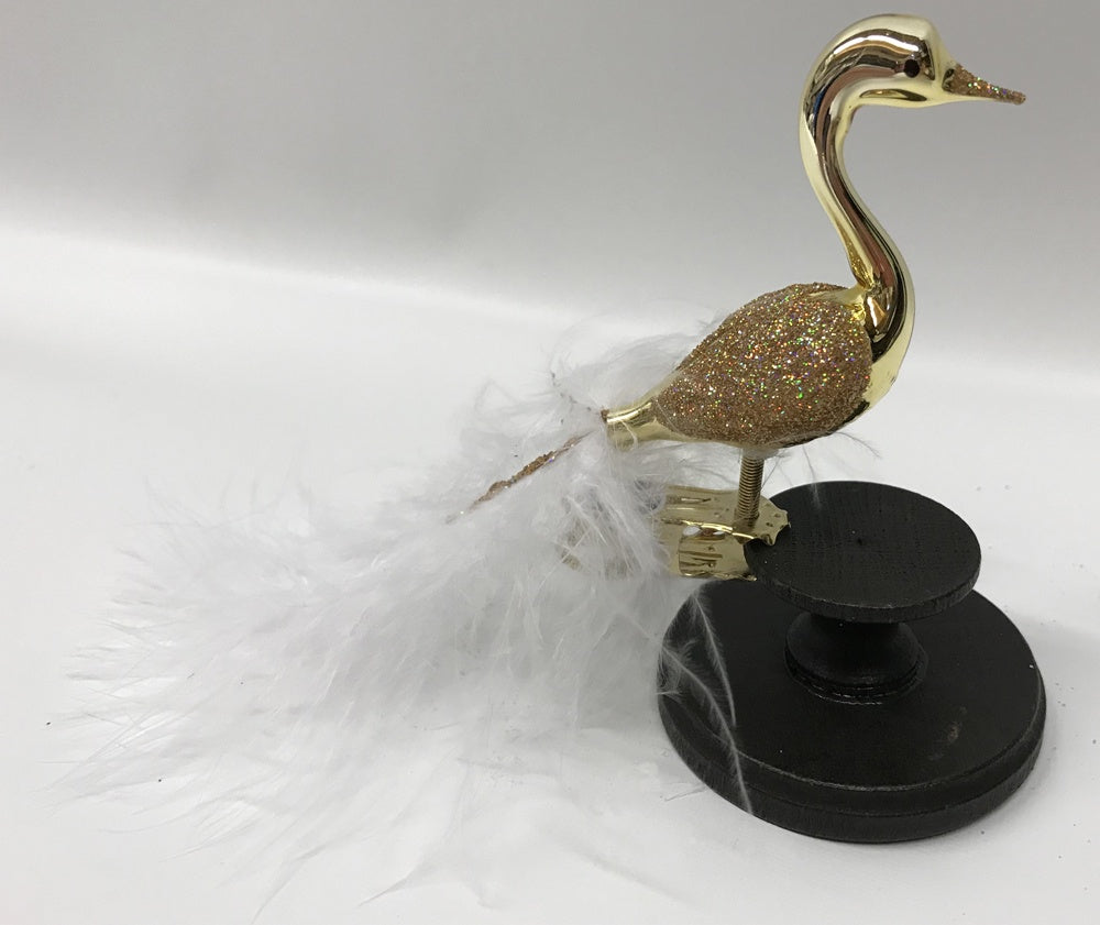 Small Gold Glittered Swan Ornament by Glas Bartholmes