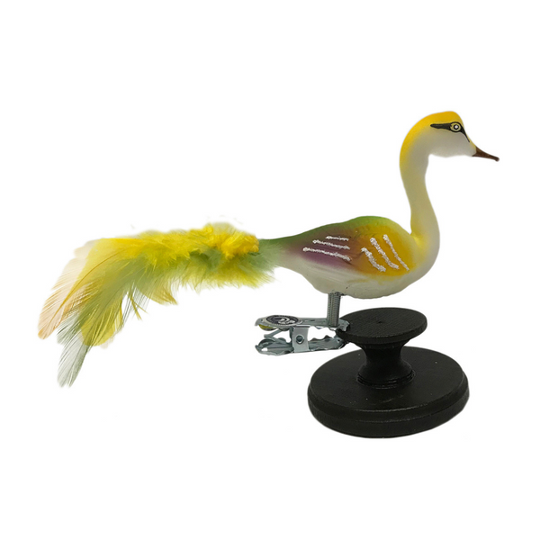 Darter bird, matte gold, green and orchid by Glas Bartholmes