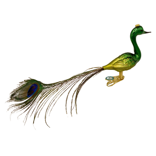 Small Green Peacock Ornament by Glas Bartholmes