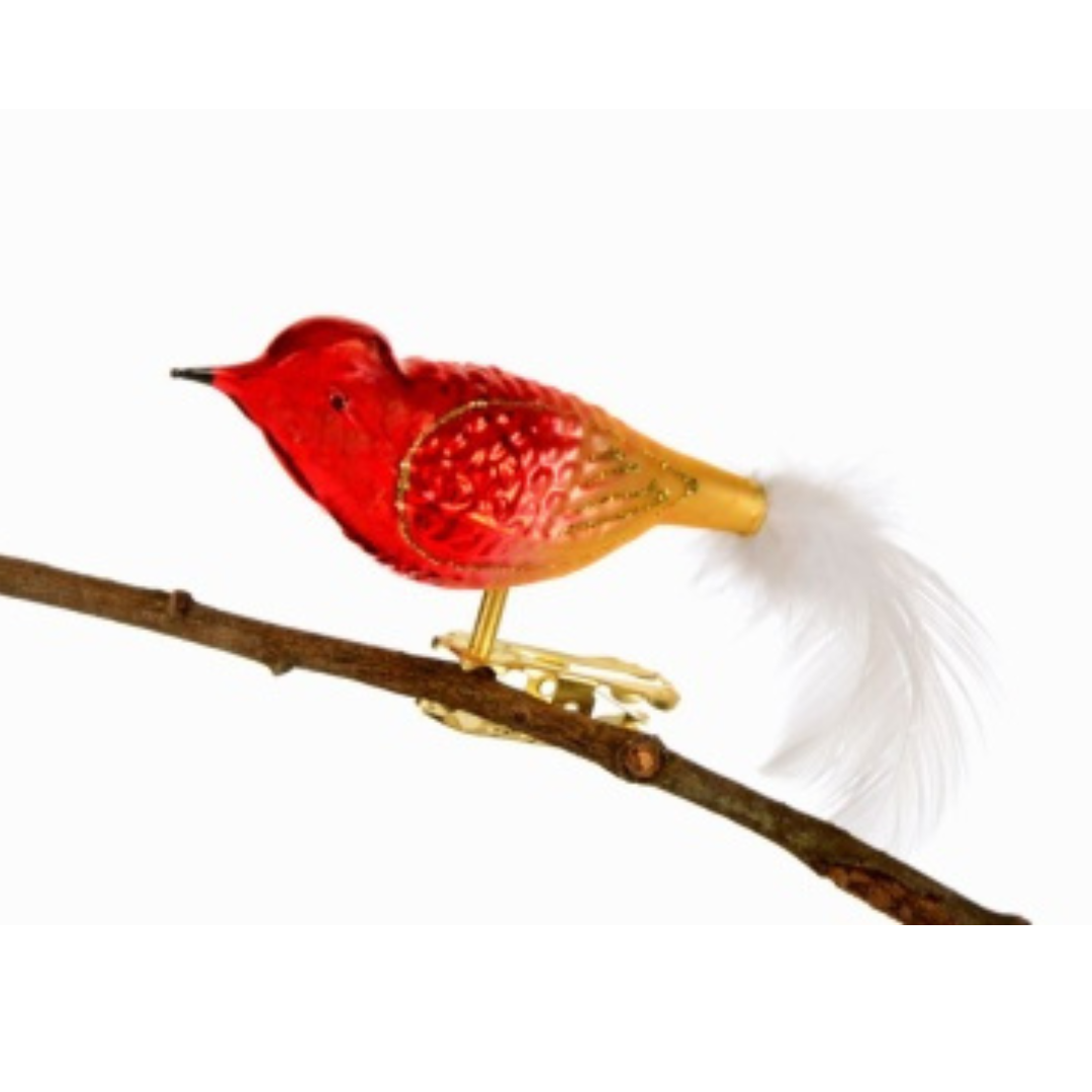 Bird, small round, red and gold ombre by Glas Bartholmes