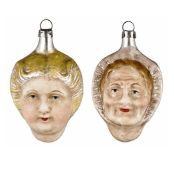 Two Sided, Young Girl and Old Lady Ornament by Marolin Manufaktur