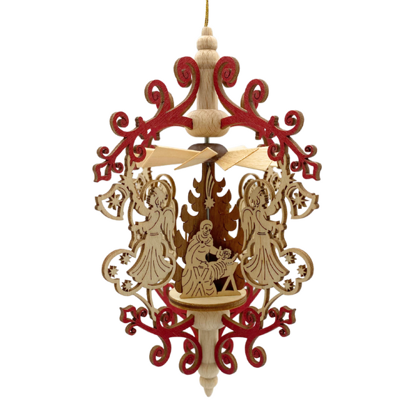 Scroll and Angel with Bell Frame with Nativity, Hanging Pyramid by Harald Kreissl