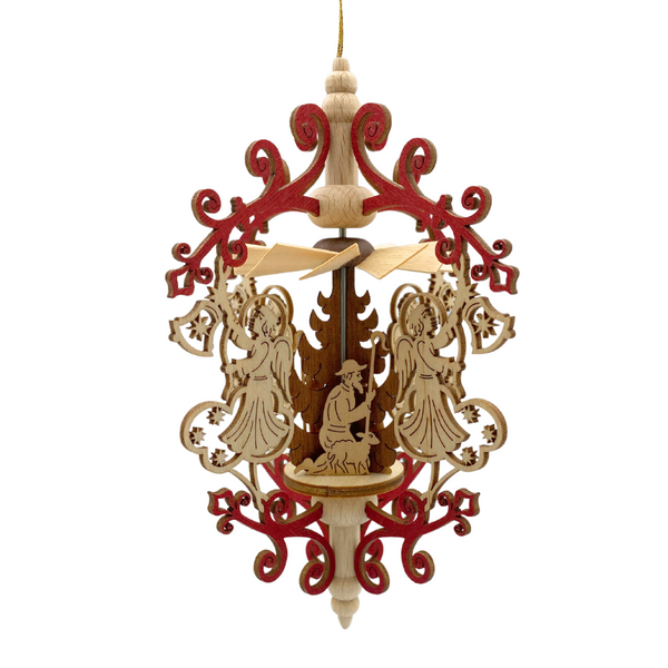 Scroll and Angel with Bell Frame with Nativity, Hanging Pyramid by Harald Kreissl
